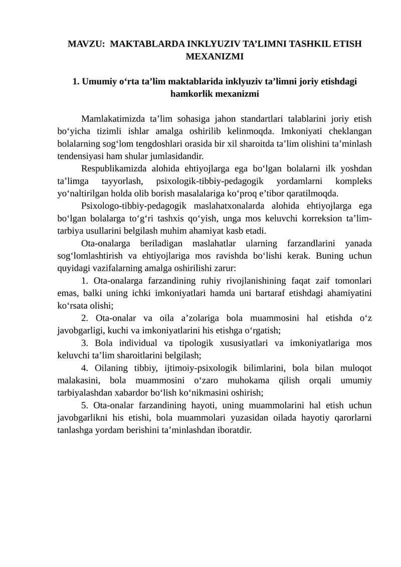 Inklyuziv ta’lim Mexanizmi