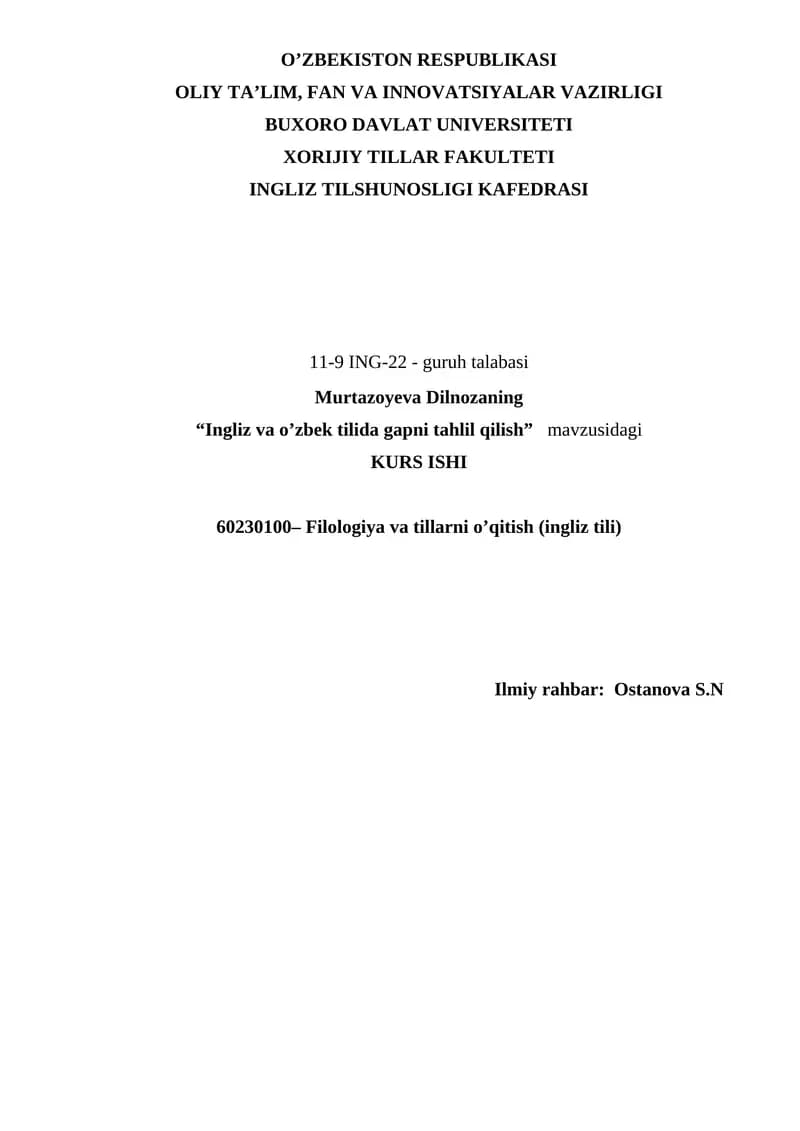 Ingliz va o’zbek tilida gapni tahlil qilish