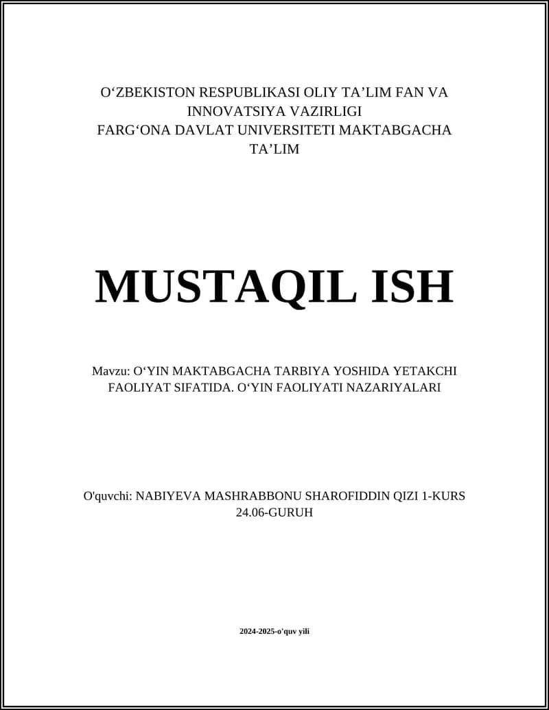 OʻYIN VA RIYOJA