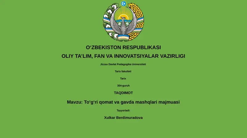 Toʻgʻri qomat va gavda mashqlari majmuasi