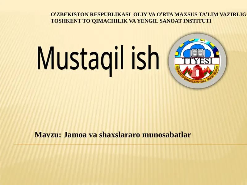 Jamoa va shaxslararo munosabatlar