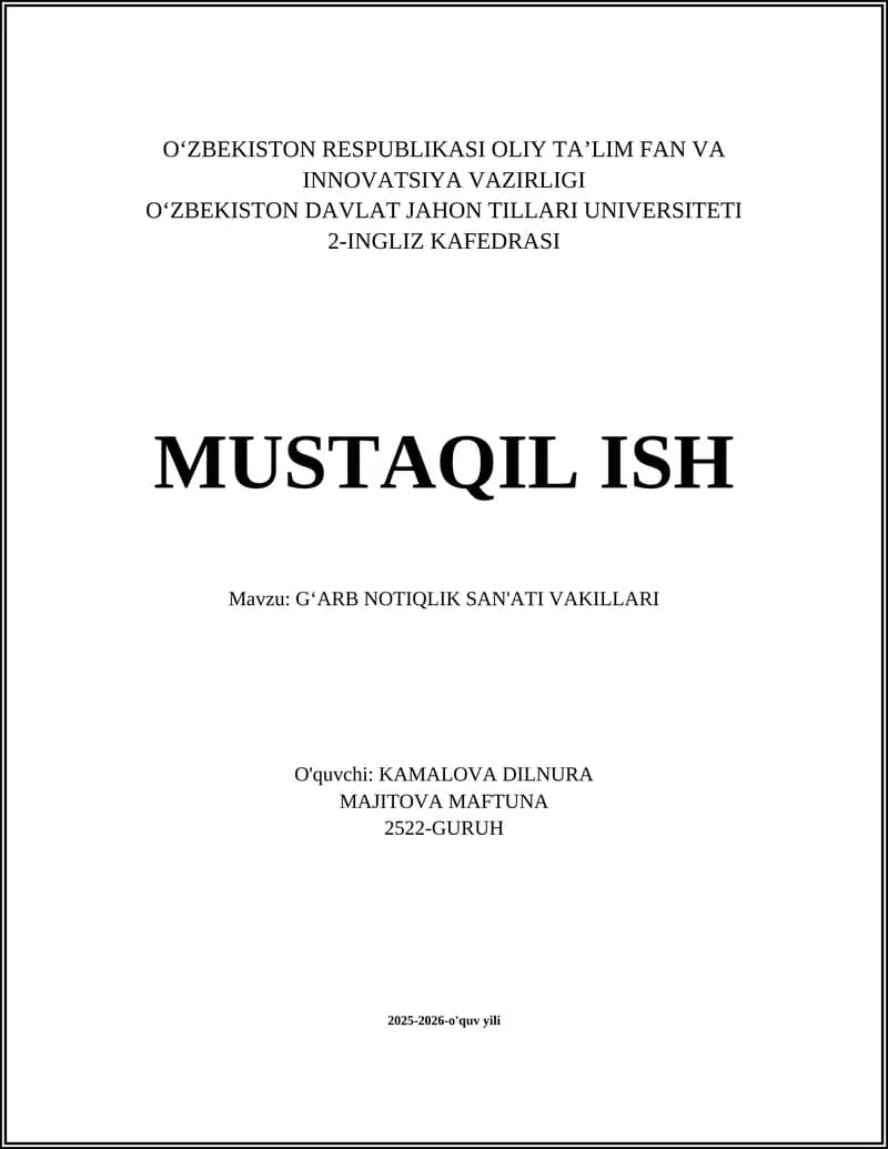 GʻARB NOTIQLIK SAN'ATI VAKILLARI