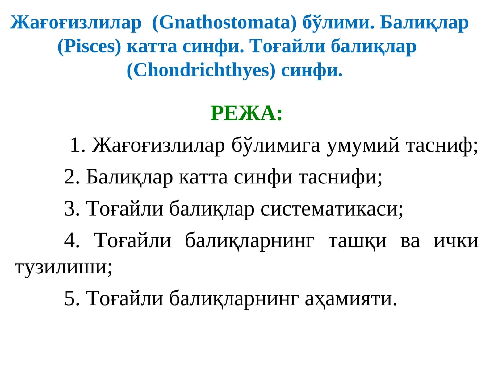 Тоғайли балиқлар (Chondrichthyes) синфи