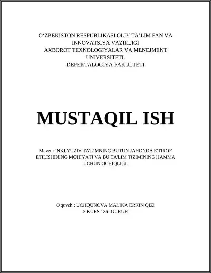 INKLYUZIV TA'LIMNING TARIXIY ASOSLARI
