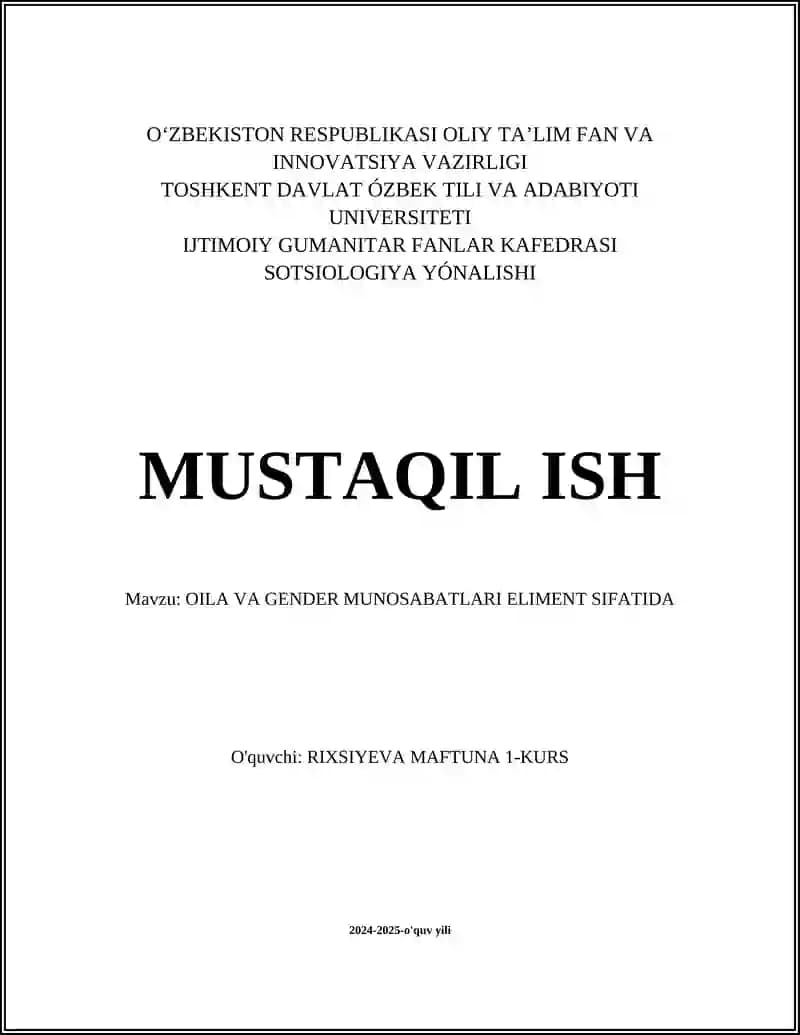 Oila va Gender Munosabatlari Tarixi