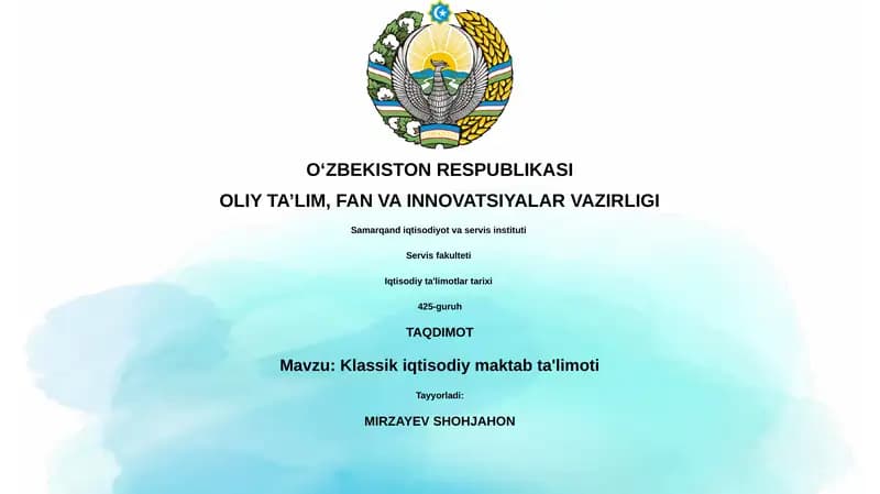 Klassik iqtisodiy maktab ta'limoti