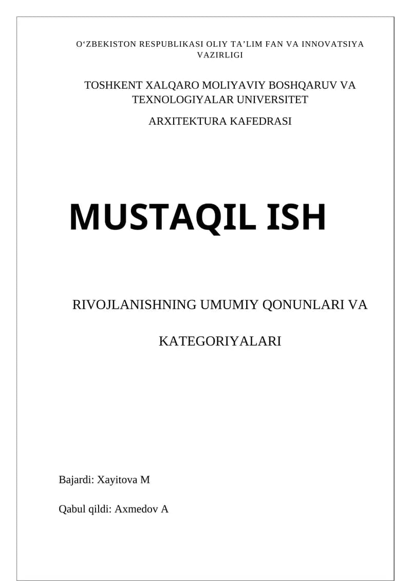 Rivojlanishning umumiy qonun va kategoriyalari