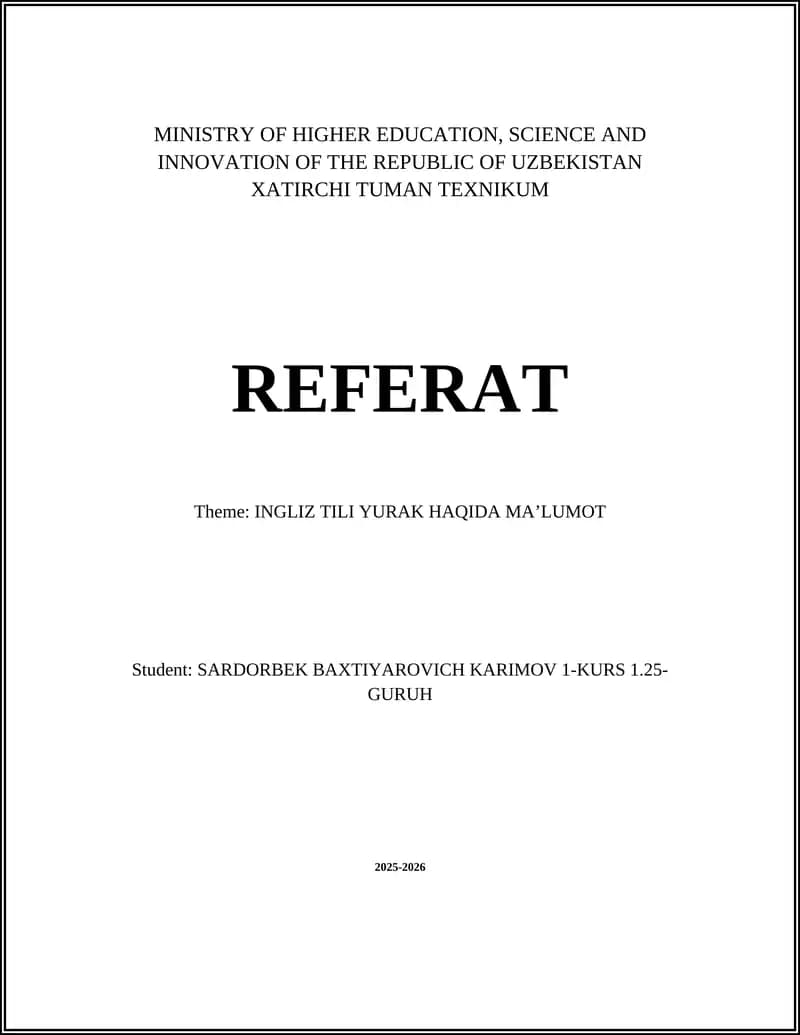 XATIRCHI TUMAN TEXNIKUM REFERAT