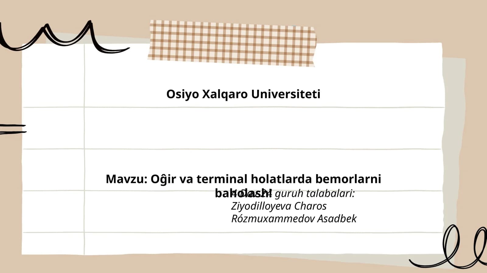 Og'ir va terminal holatlarda bemorlarni baholash