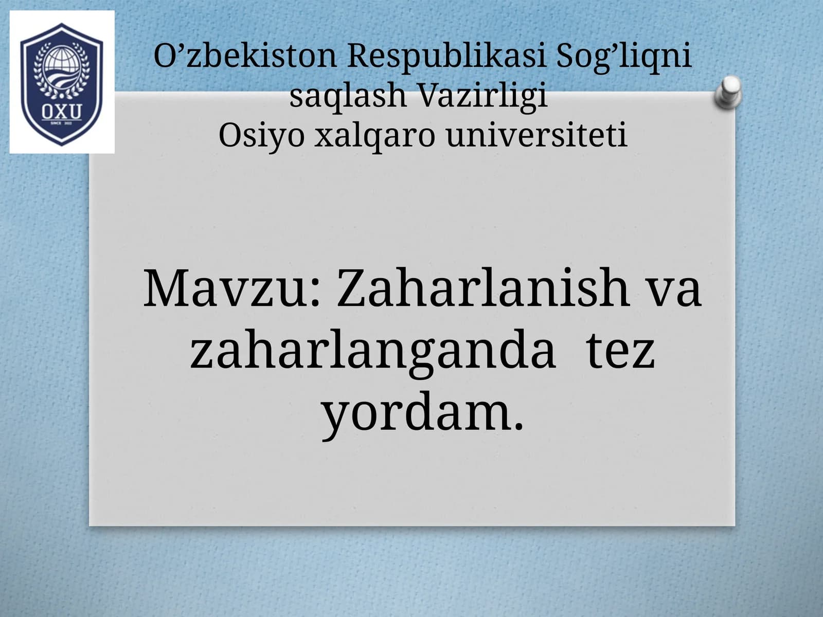 Zaharlanish va zaharlanganda tez yordam