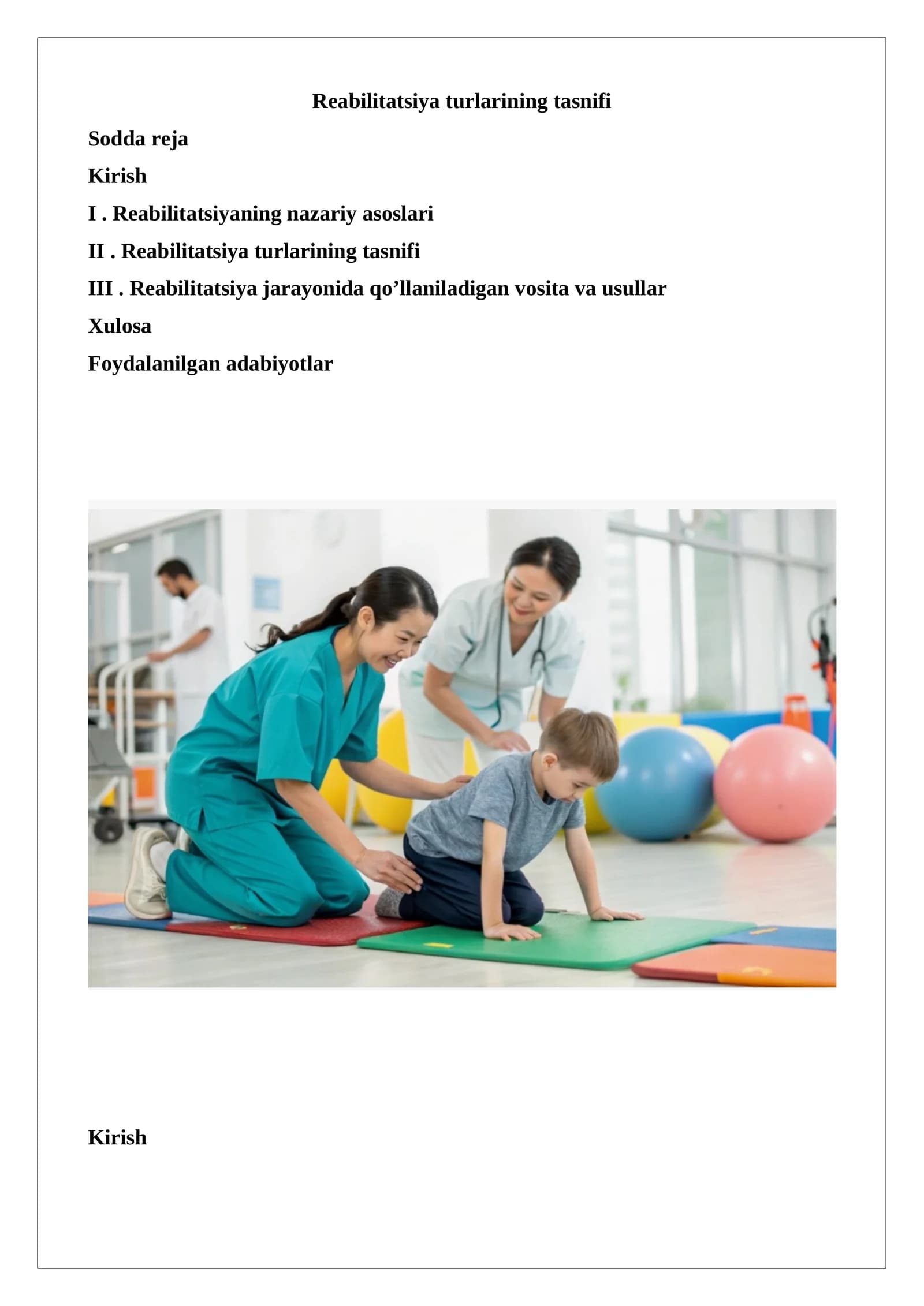 Reabilitatsiya turlarining tasnifi