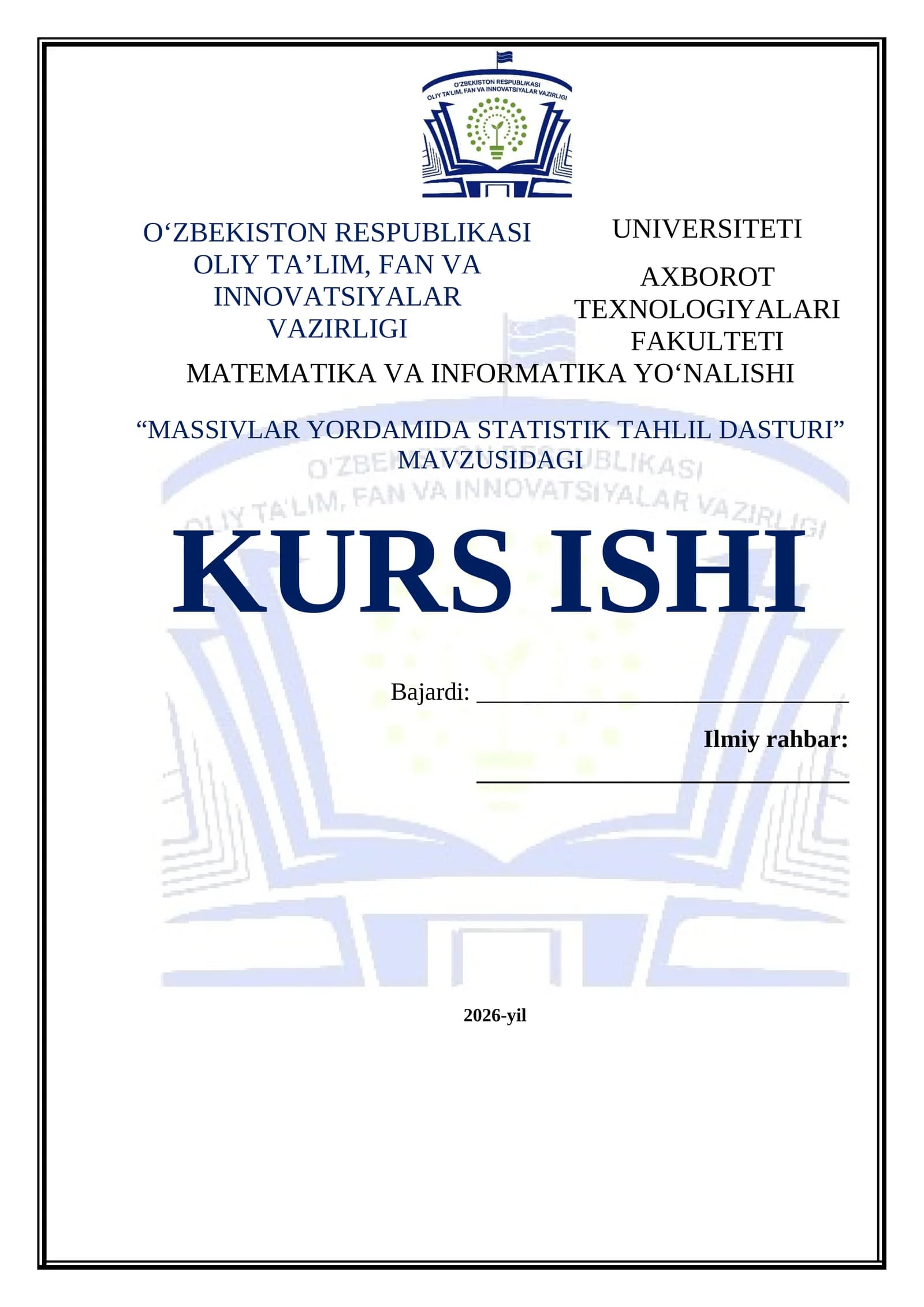 Massivlar Yordamida Statistik Tahlil Dasturi