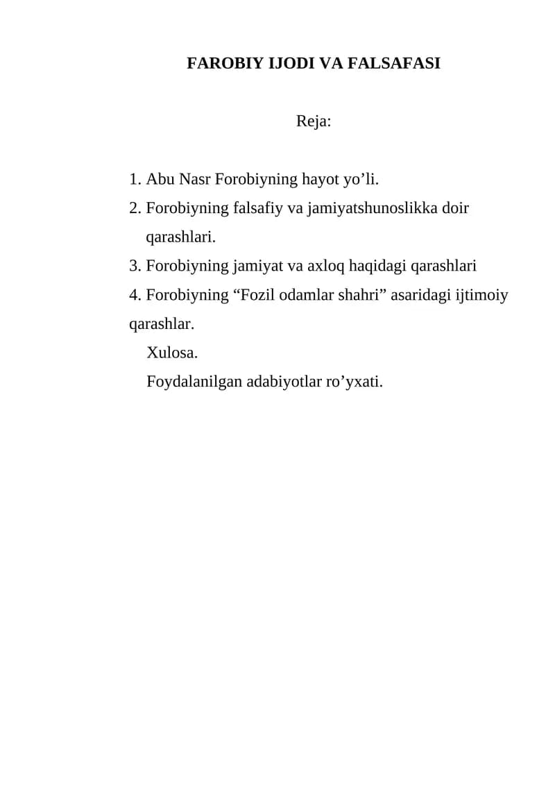 FAROBIY IJODI VA FALSAFASI