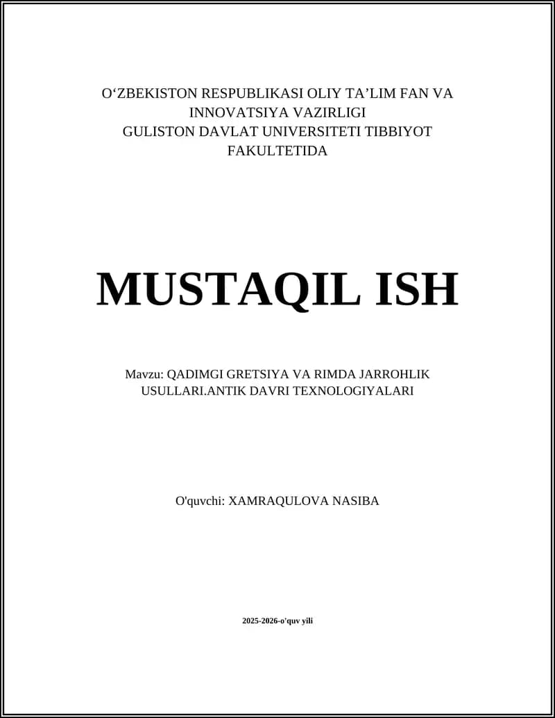 Antik Gretsiya va Rimda Jarrohlik Usullari