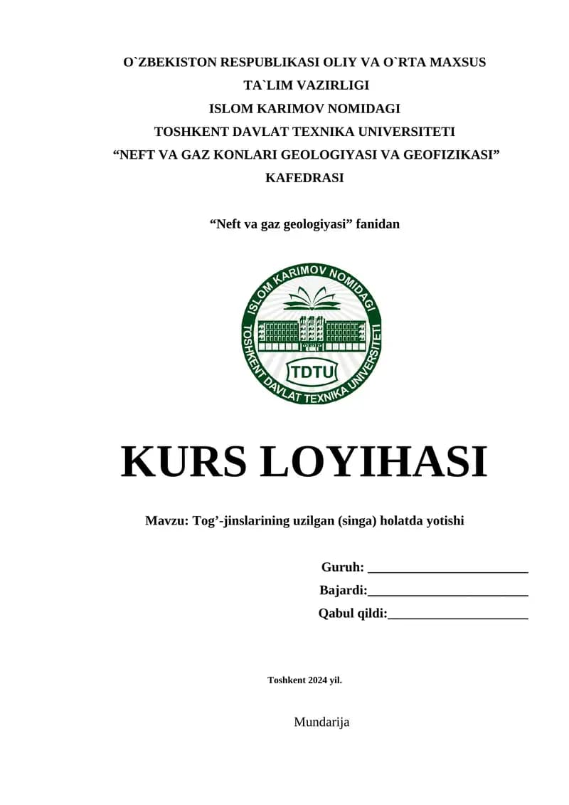 Tog’-jinslarining uzilgan (singa) holatda yotishi