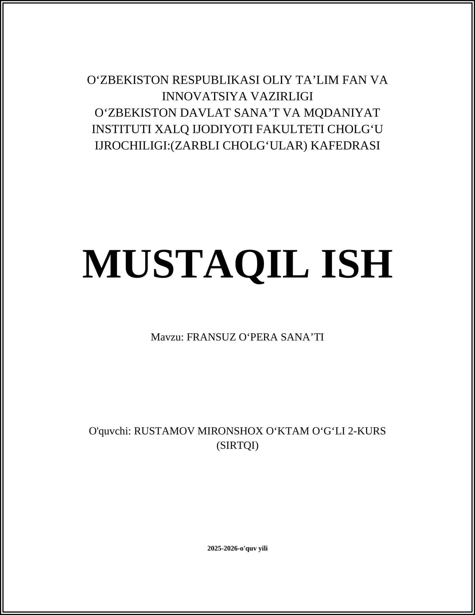 FRANSUZ OʻPERA SANA’TI