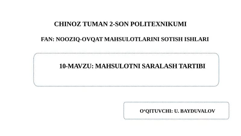 MAHSULOTNI SARALASH TARTIBI