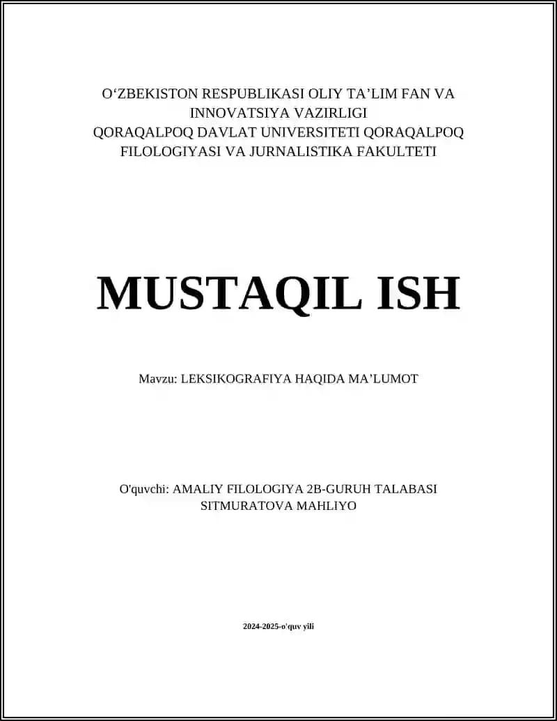 LEKSIKOGRAFIYA HAQIDA MA’LUMOT