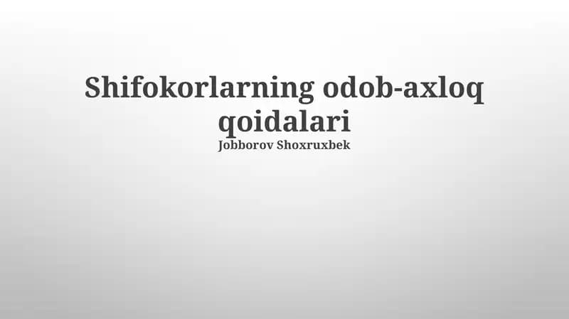 Shifokorlarning odob-axloq qoidalari