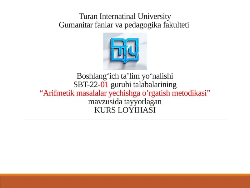 Arifmetik Masalalarni Yechishga O'rgatish Metodikasi