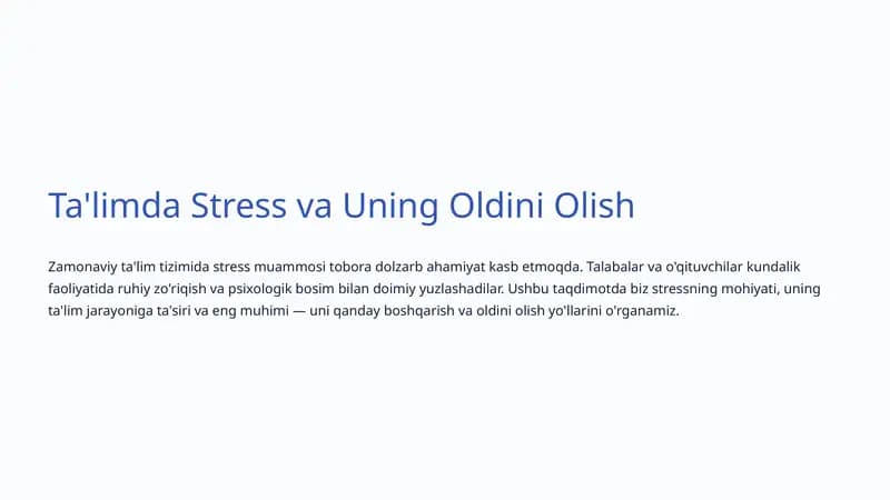 Ta'limda Stress va Uning Oldini Olish