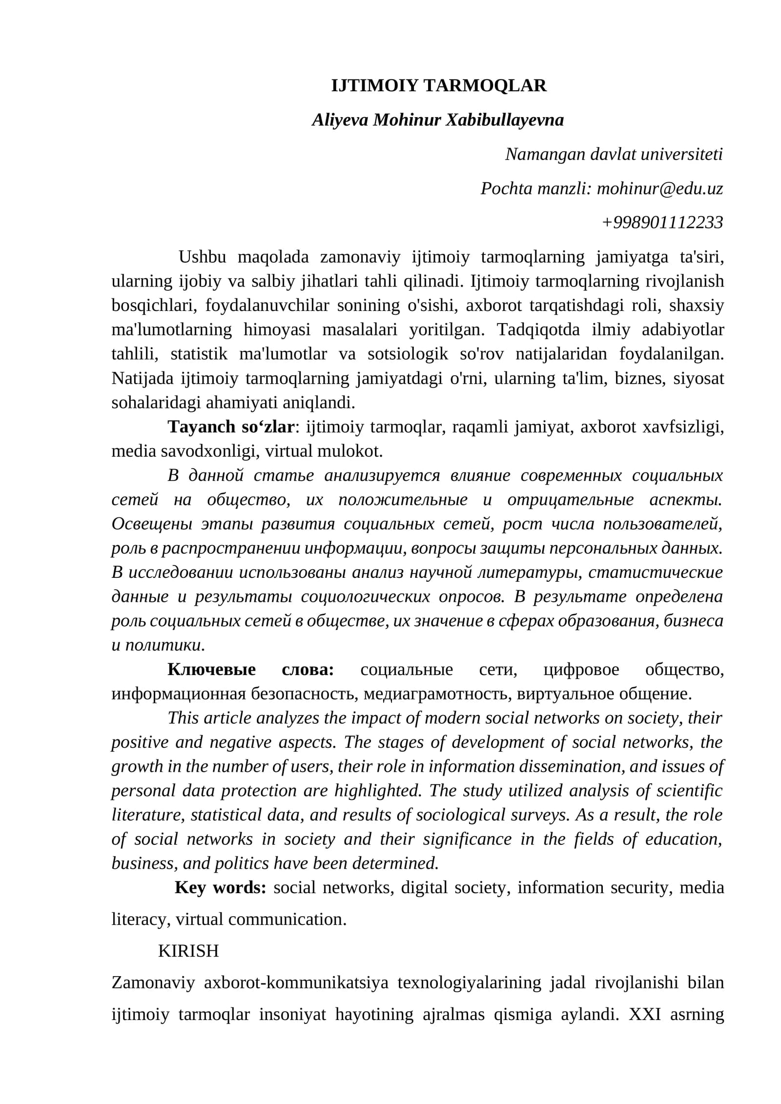 IJTIMOIY TARMOQLAR