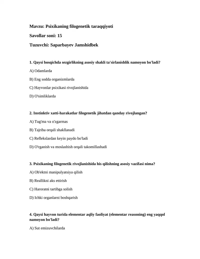 Psixikaning filogenetik taraqqiyoti