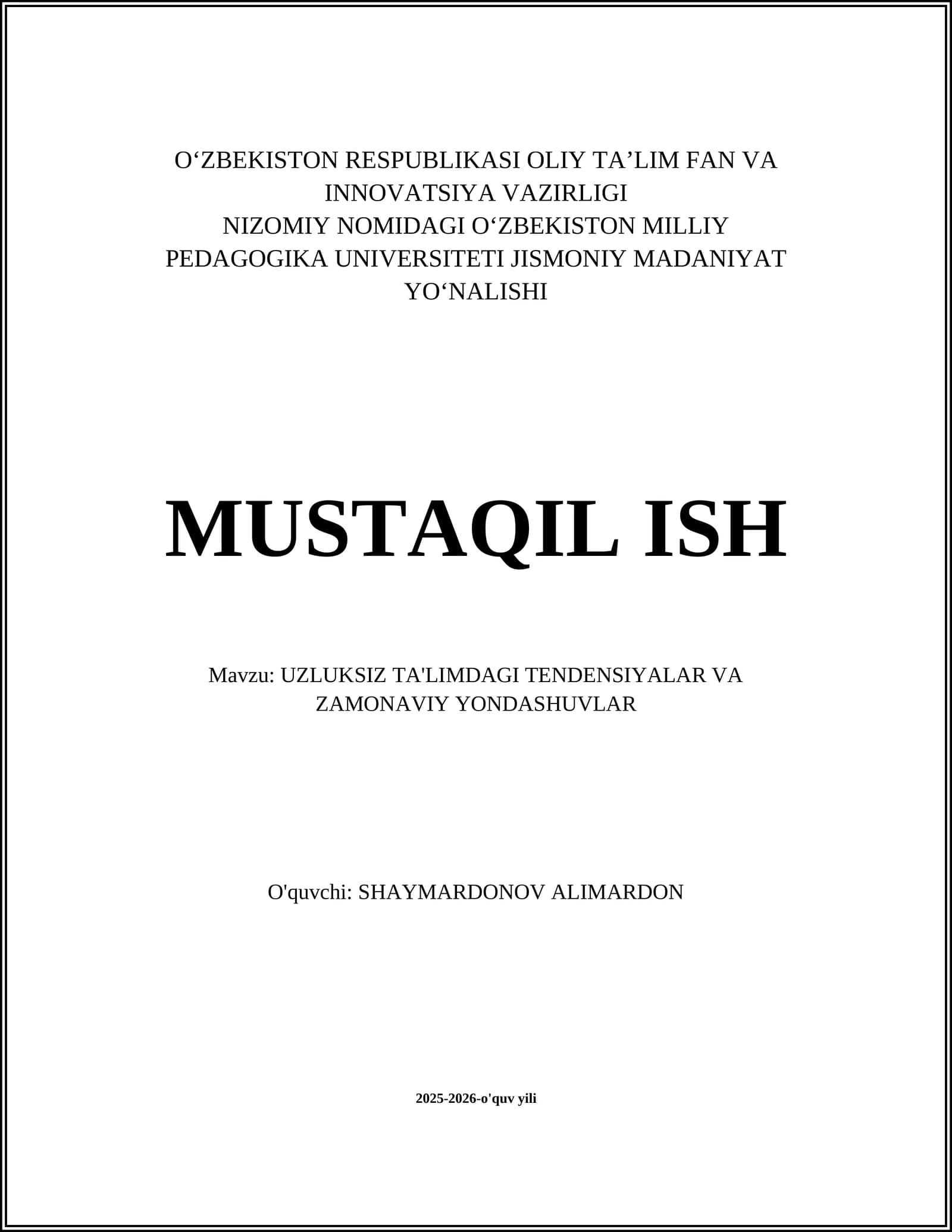 Uzoq muddatli va umrbod ta'lim konsepsiyasi
