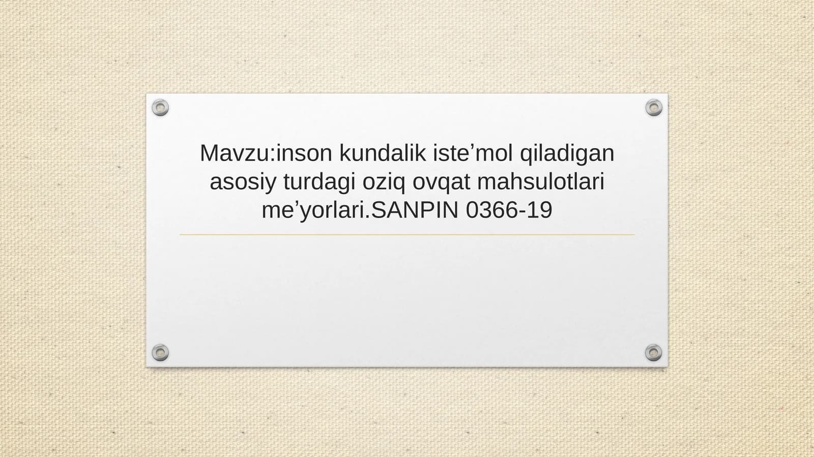 Ovqatlanish va SANPIN 0366-19