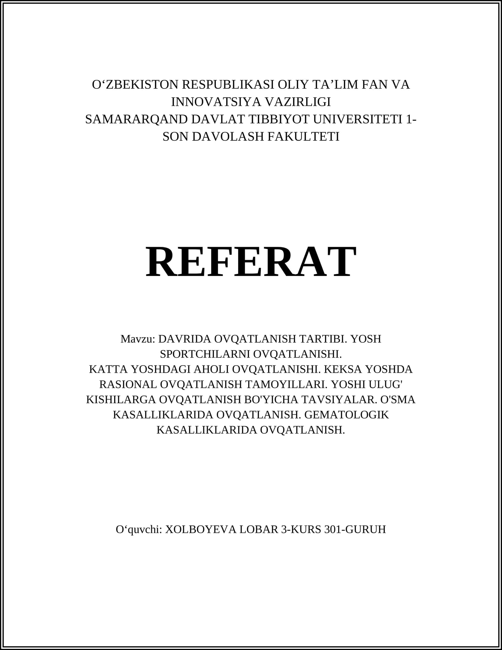 DAVRIDA OVQATLANISH TARTIBI