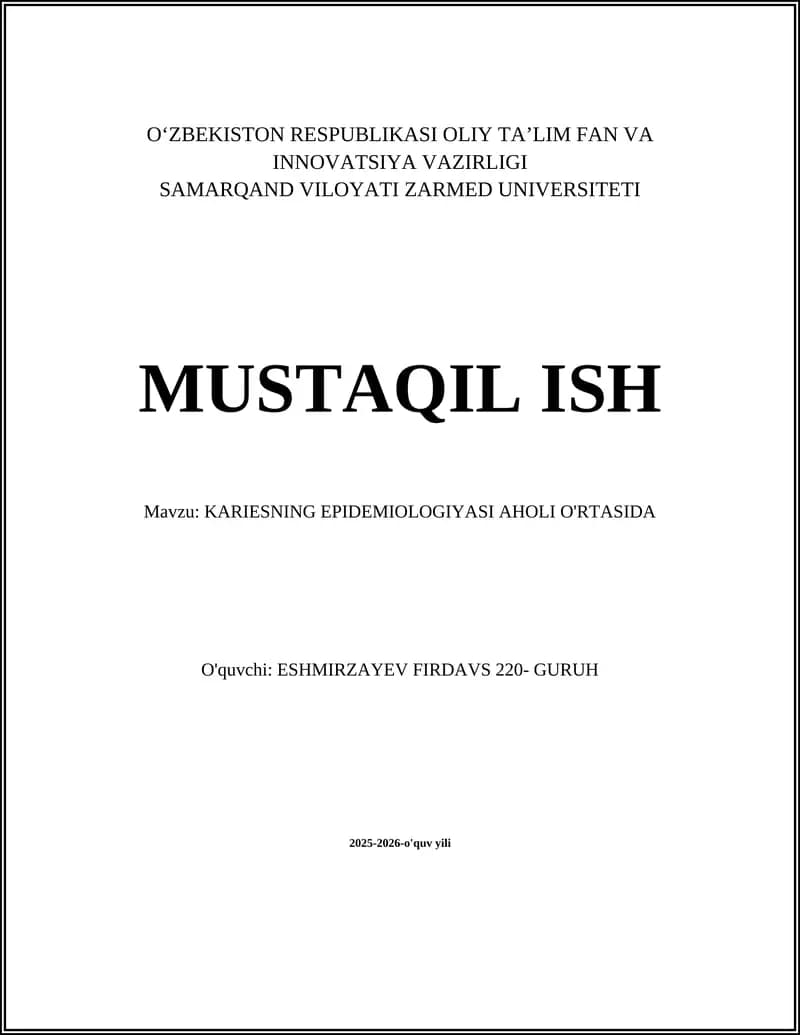 Kariesning Epidemiologiyasi Aholi O'rtasida