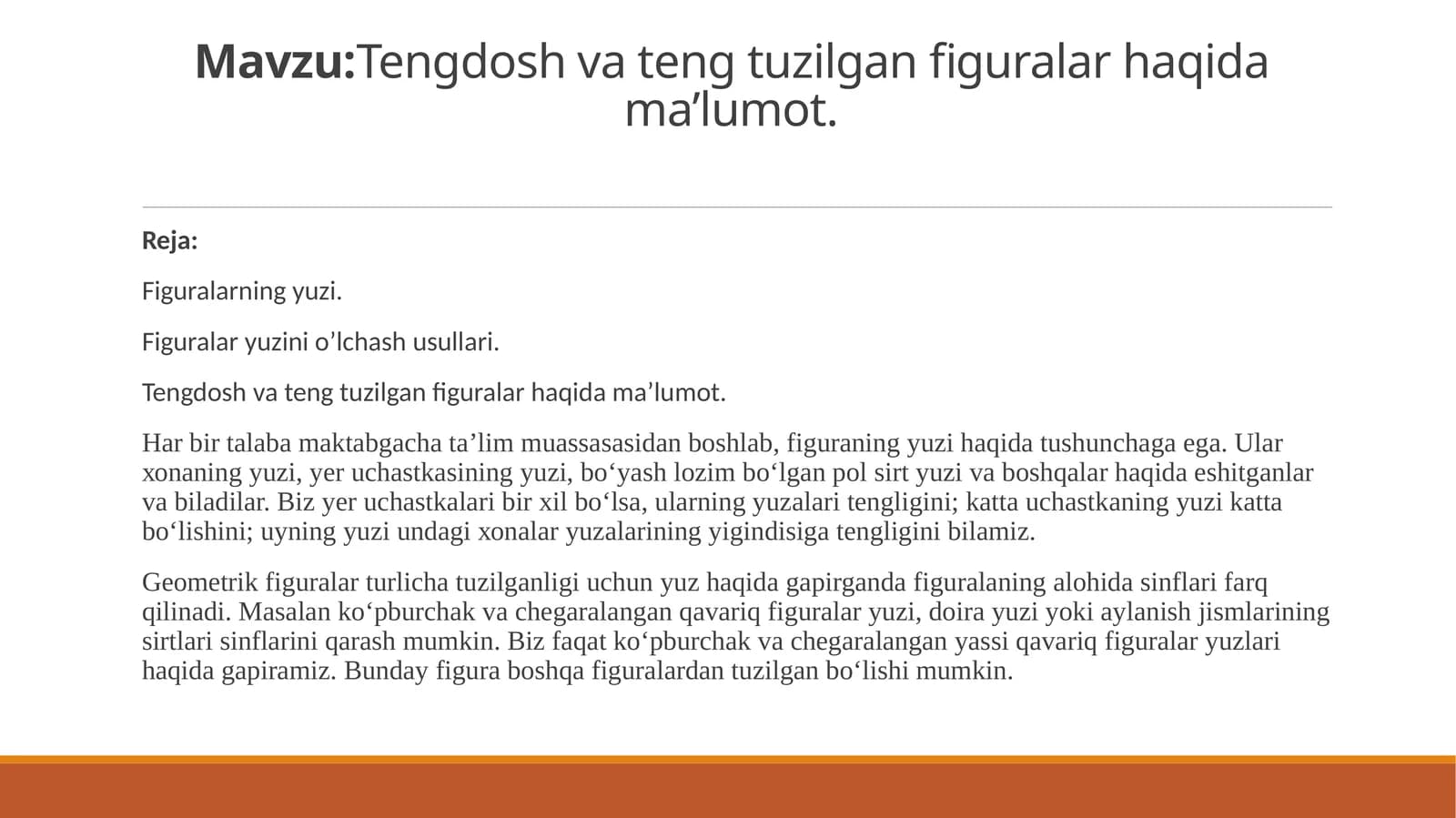 Tengdosh va tuzilgan figuralar haqida ma’lumot