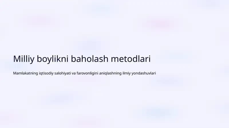 Milliy boylikni baholash metodlari