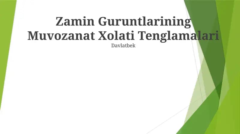Zamin Guruntlarining Muvozanat Xolati Tenglamalari