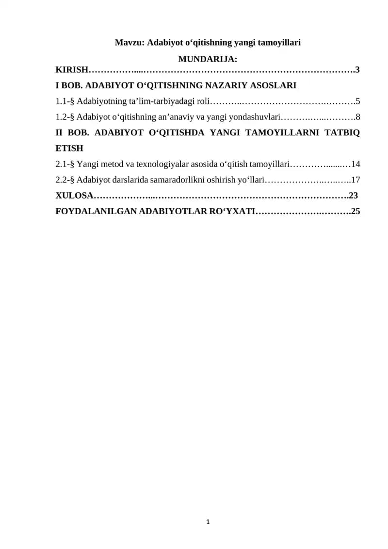 Adabiyot o‘qitishning yangi tamoyillari