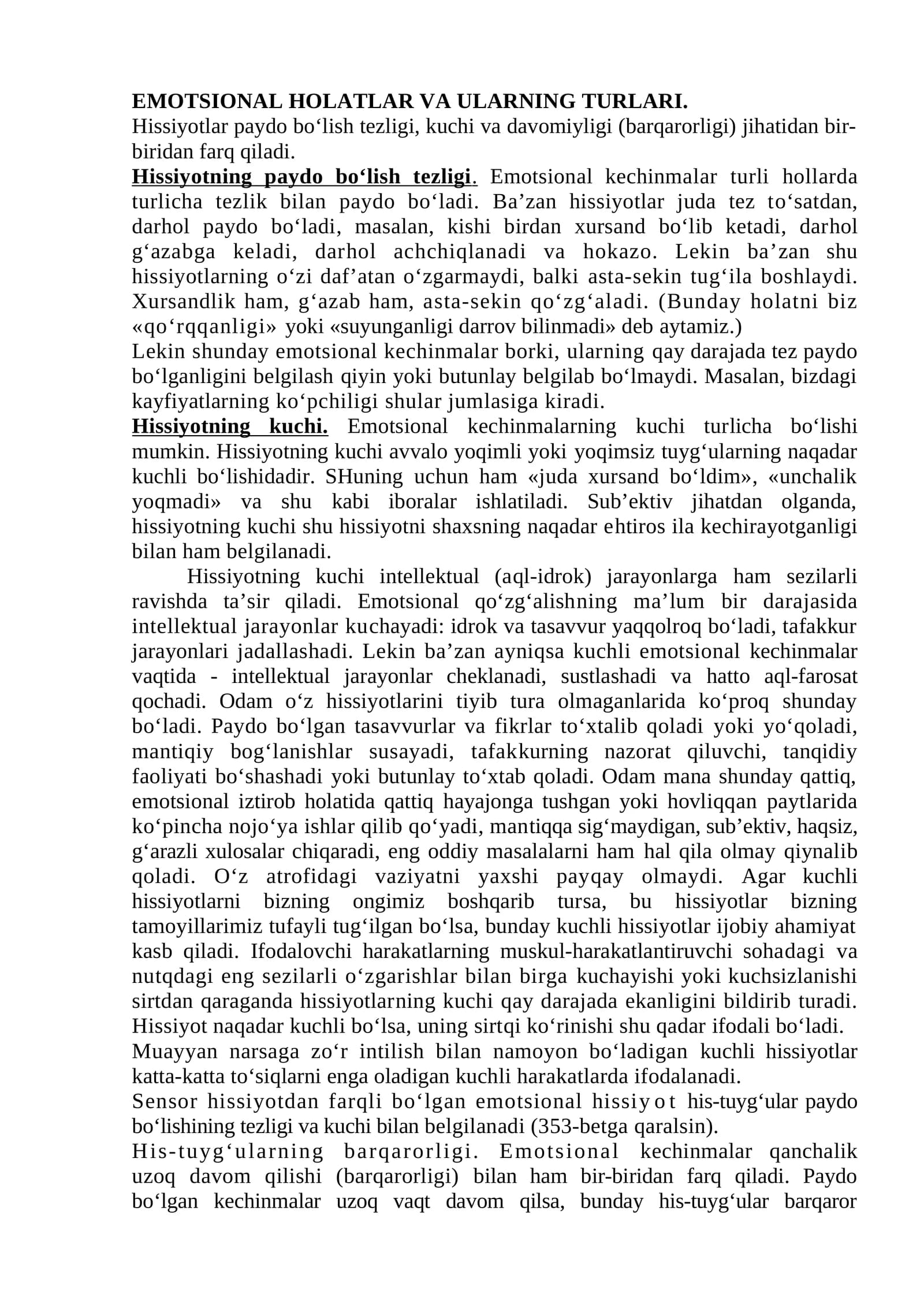 Emotsional holatlar va ularning turlari