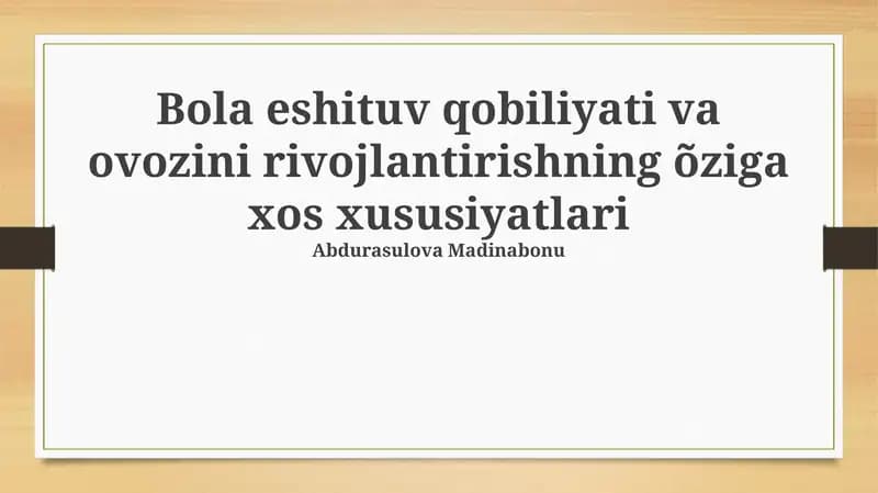 Eshitish va Nutqning Rivojlanish Bosqichlari