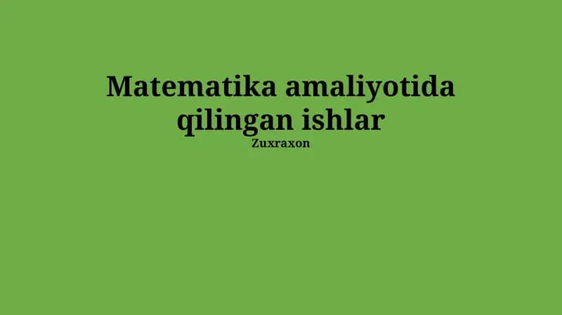 Amaliy Matematika Ishining Ahamiyati