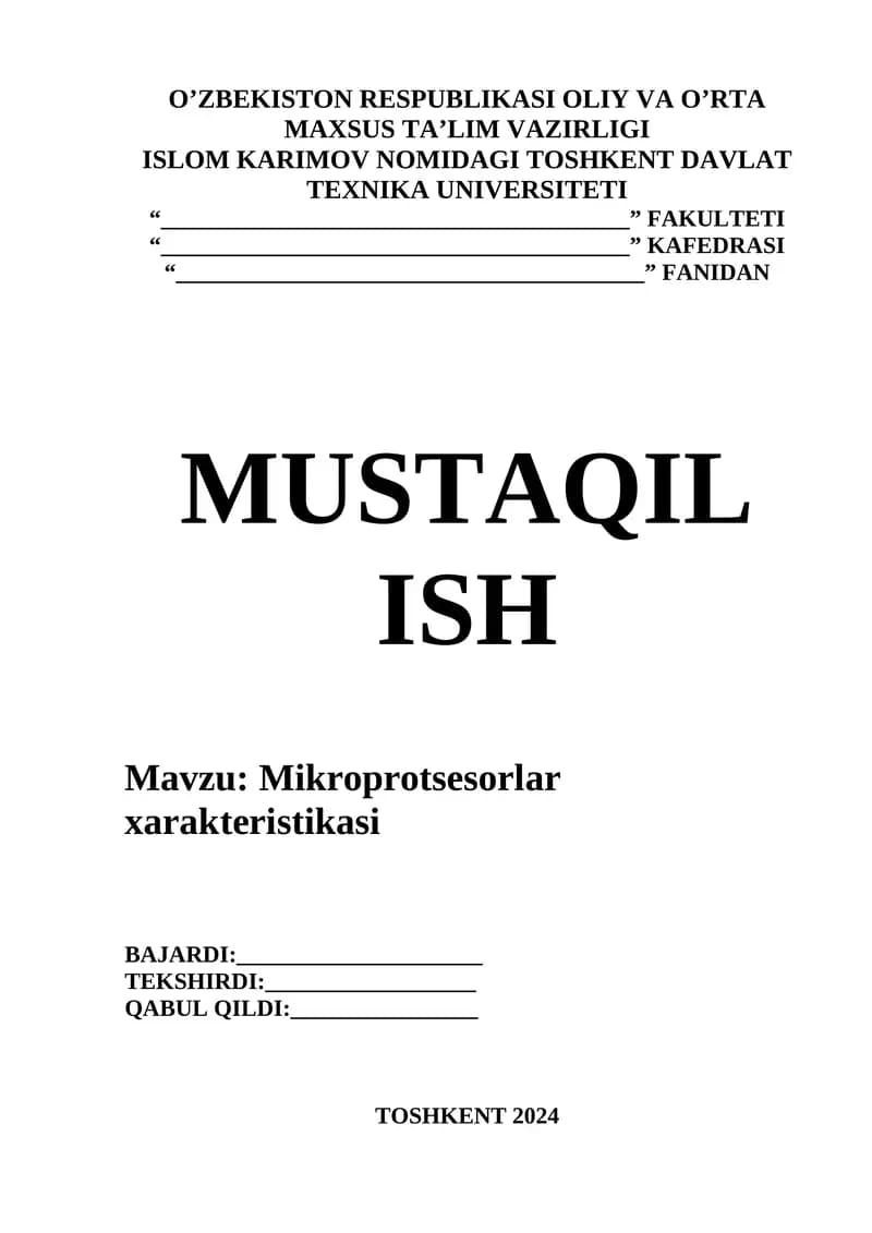 Mikroprotsesorlar xarakteristikasi