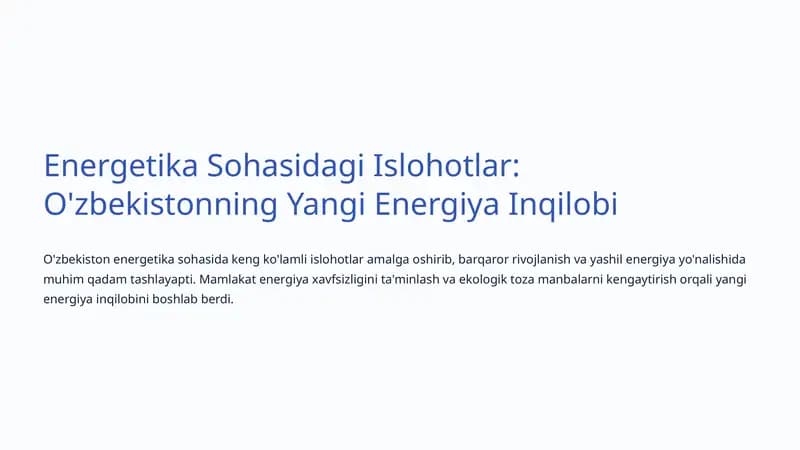 Energetika Sohasidagi Islohotlar
