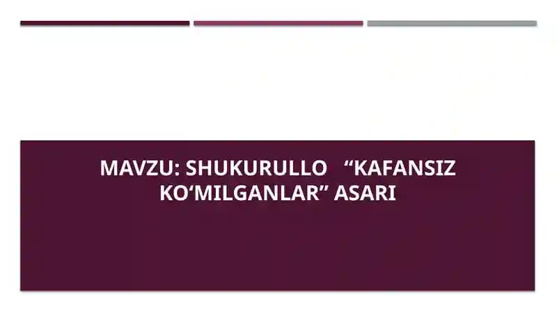 Shukurullo “Kafansiz ko‘milganlar” asari