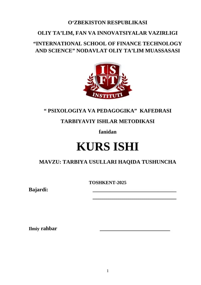TARBIYA USULLARI HAQIDA TUSHUNCHA