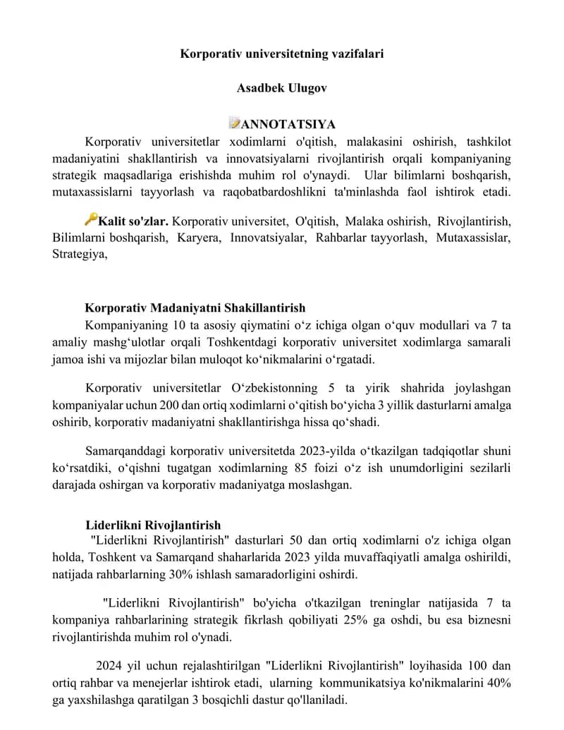 Korporativ universitetning vazifalari