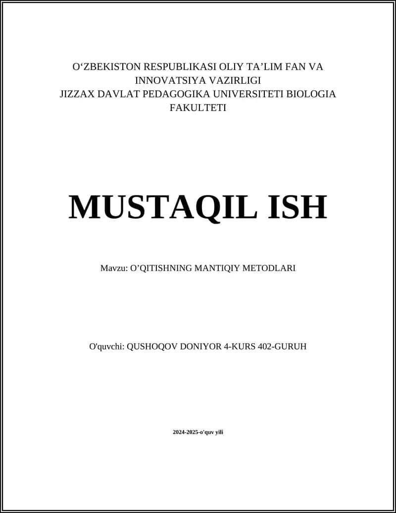 O’QITISHNING MANTIQIY METODLARI