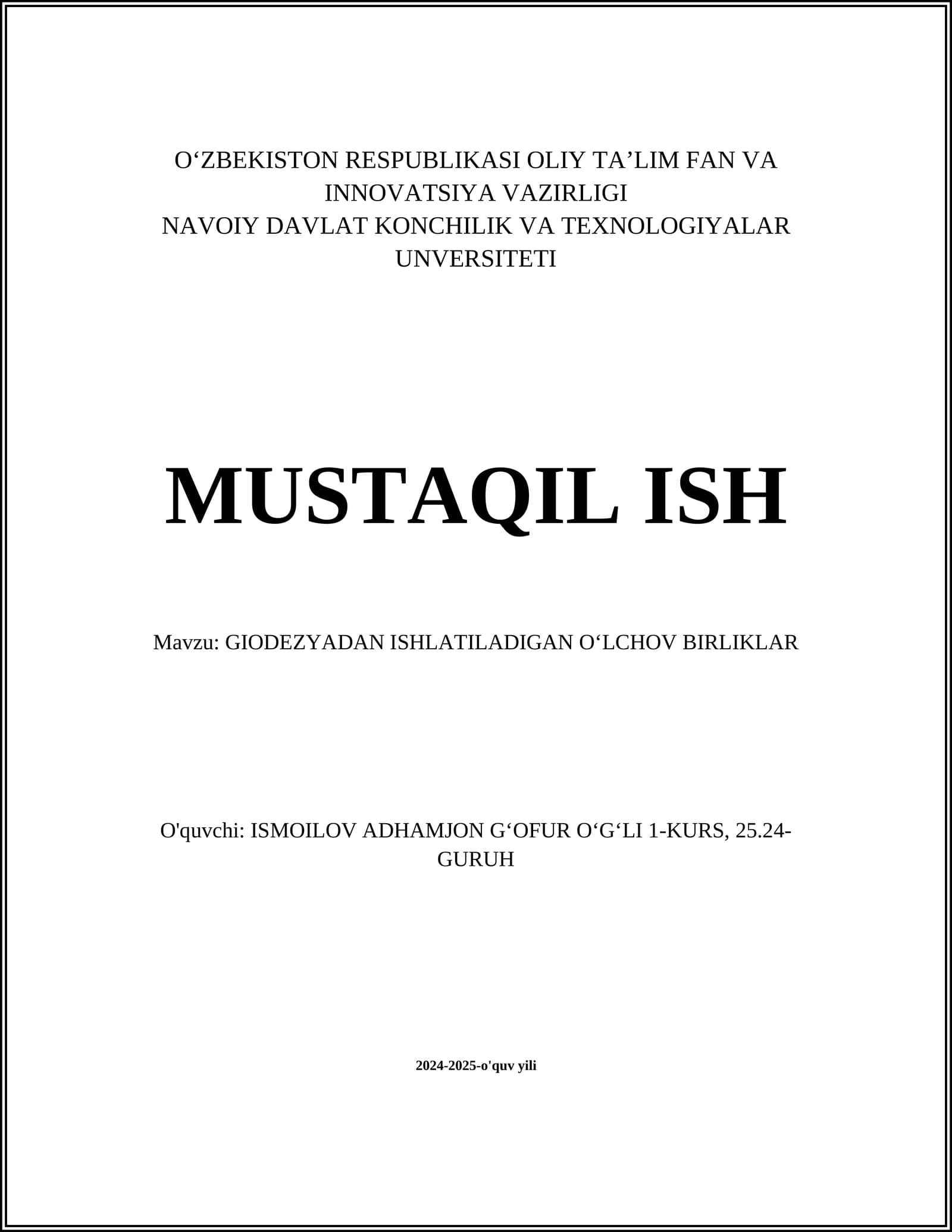 GIODEZYADAN ISHLATILADIGAN OʻLCHOV BIRLIKLAR