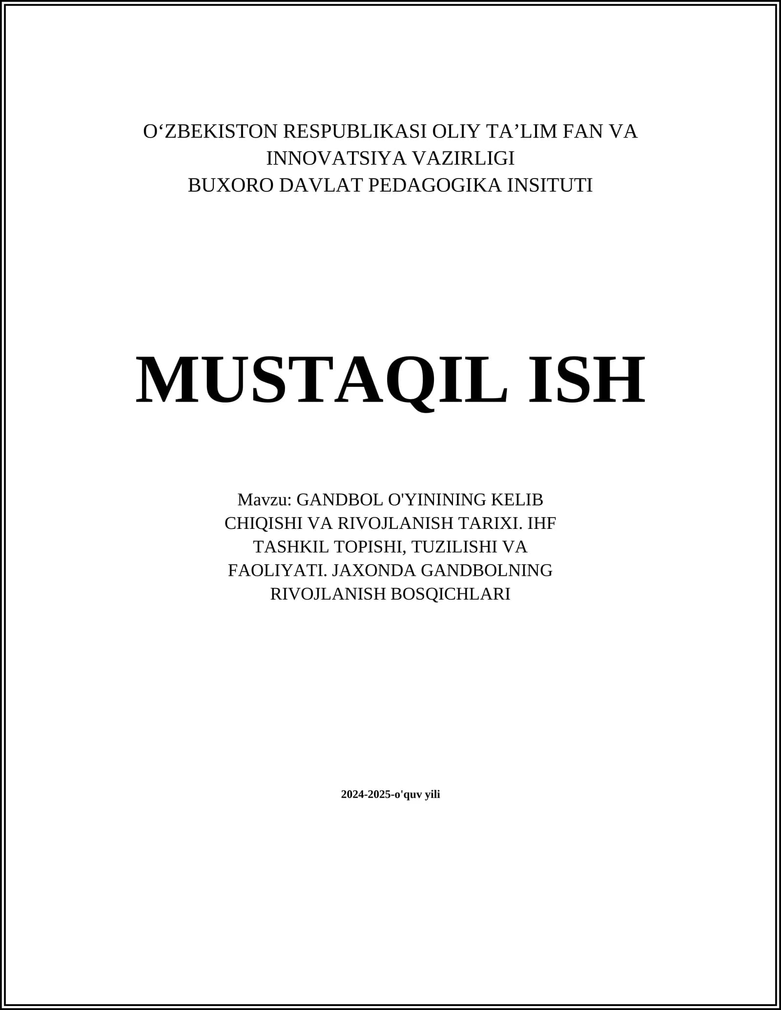 GANDIBOL O'YININING KELIB CHIQISHI VA RIVOJLANISH TARIXI