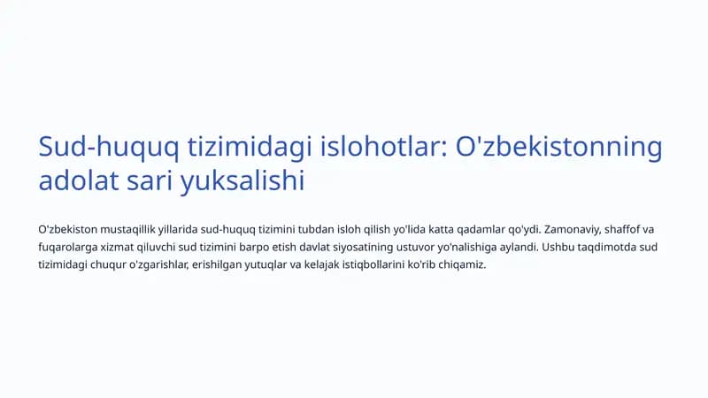 Islohotlar: O'zbekistonning adolat sari yuksalishi