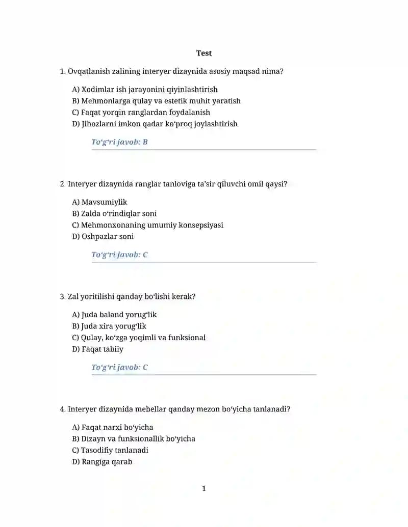 Ovqatlanish zali interyer dizayni