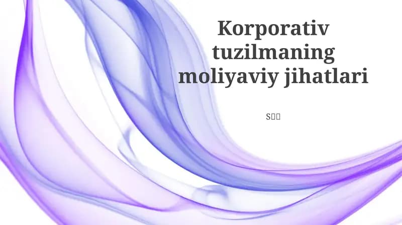 Korporativ tuzilmaning moliyaviy jihatlari