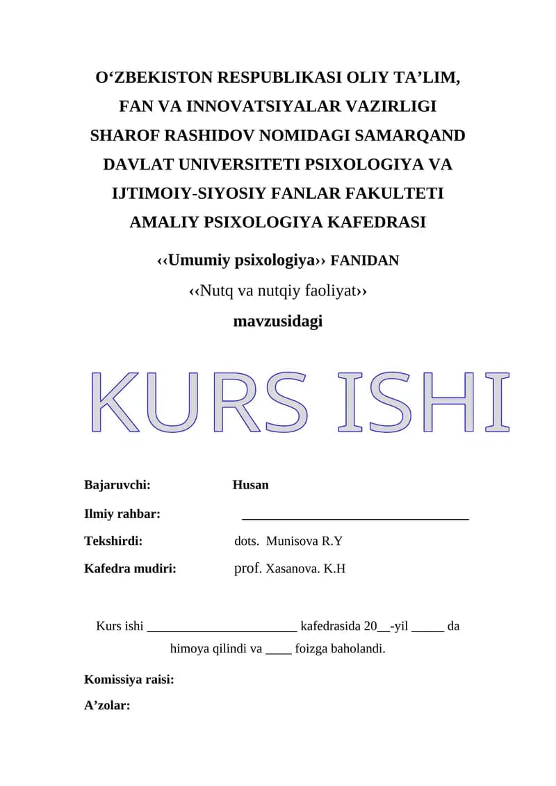 Nutq va nutqiy faoliyat kurs ishi